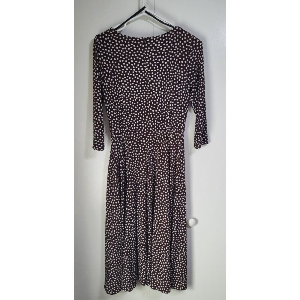 R & K Originals Petite SZ 6P Vintage Polka Dot Brown White Dress Classic Mature - Picture 2 of 7